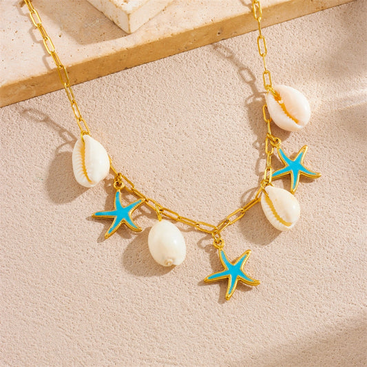 Blue Starfish Seashell Necklace