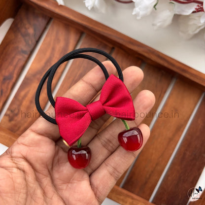 Sweet Cherry Bow Ponytail Holder – Red