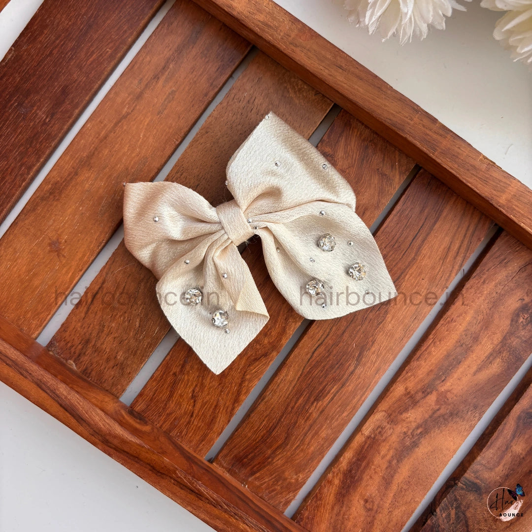 Crystal Embellished Satin Bow Hair Clip