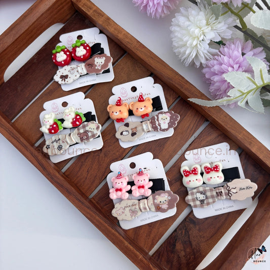 Cute Animal Hair Clip Set for Girls – Cartoon Bunny, Bear & Strawberry Hair Accessories/Pack of 2