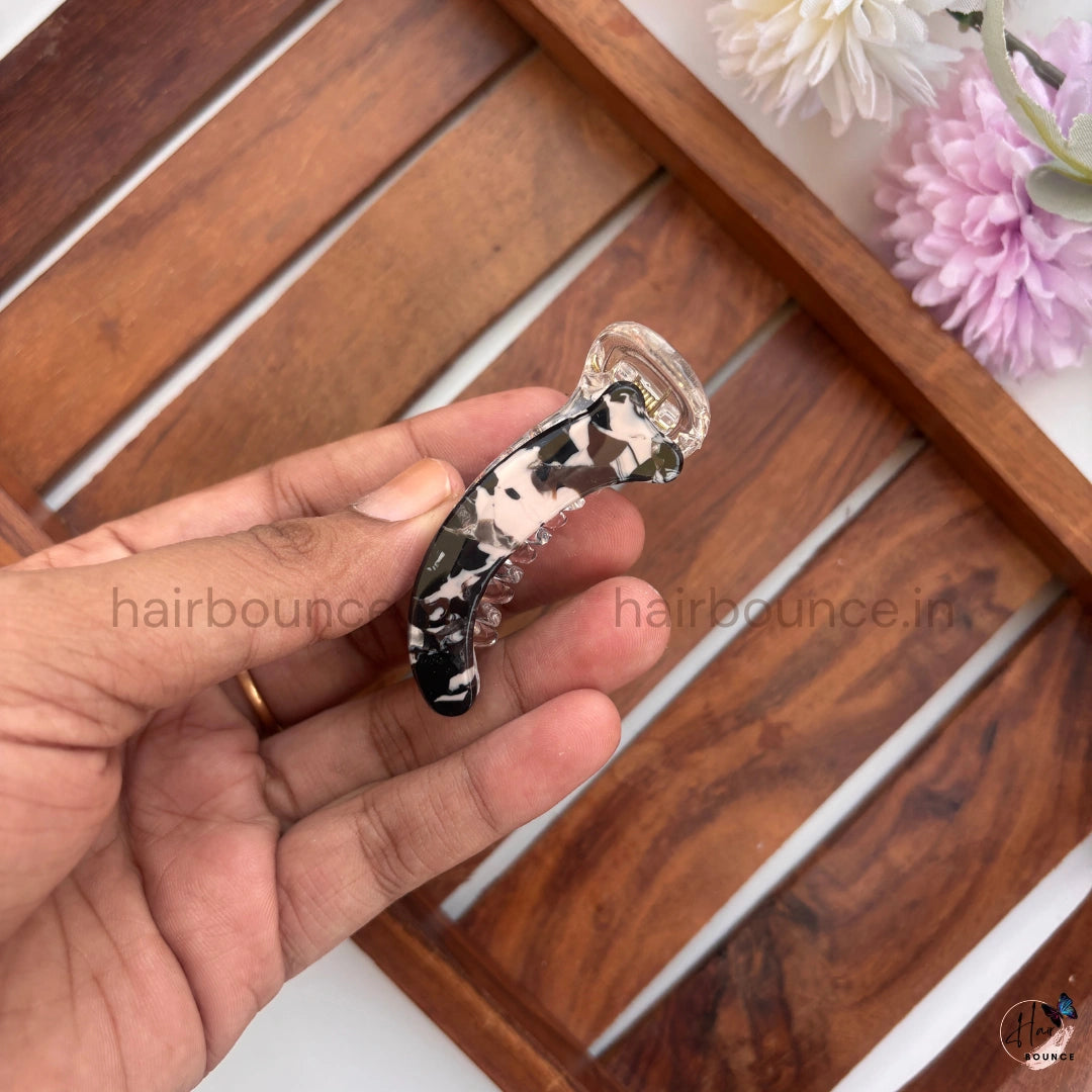 Classic Marble Curved Banana Hair Clip – Small