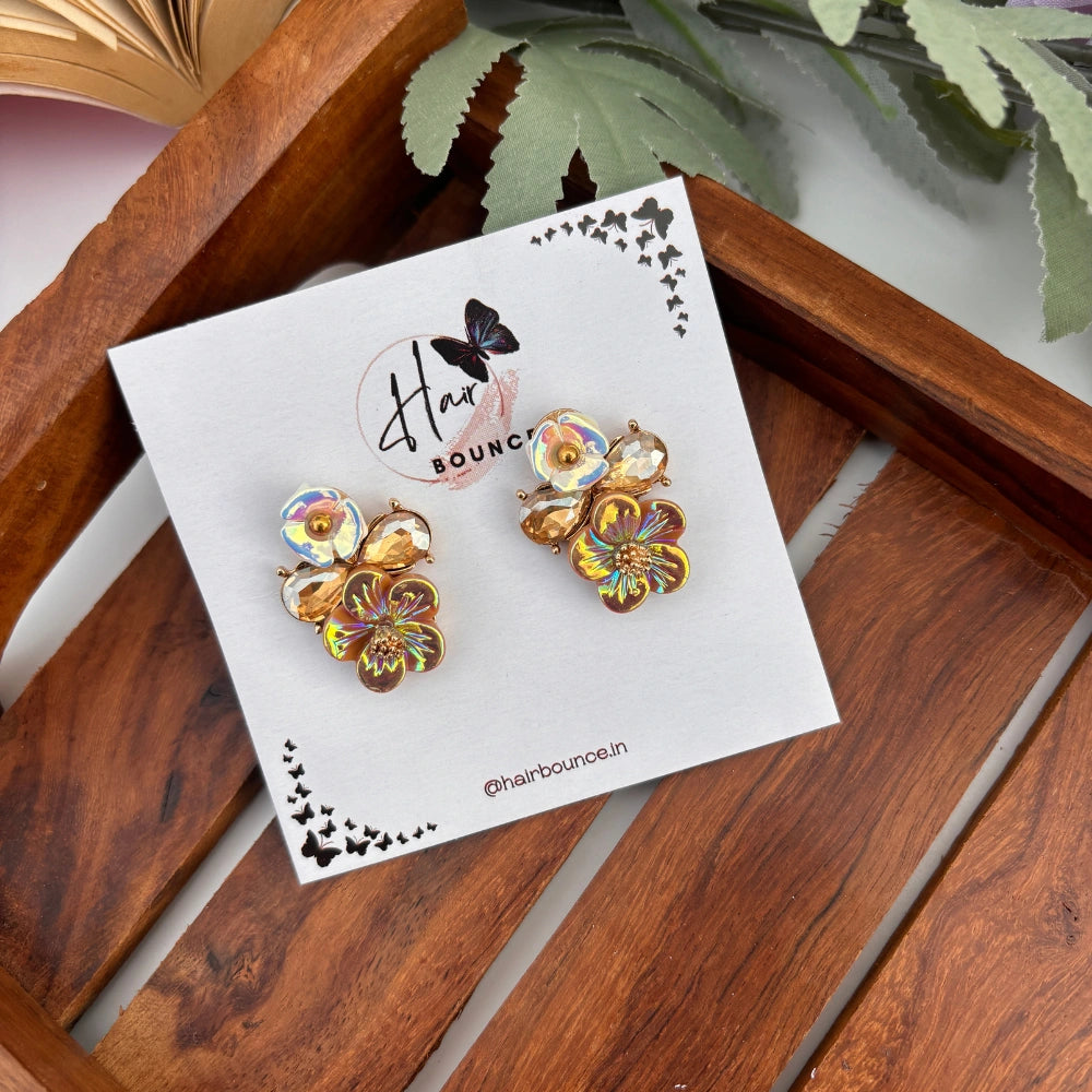 Iridescent Bloom Crystal Studs - Gold