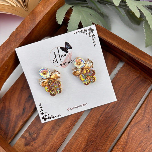 Iridescent Bloom Crystal Studs - Gold