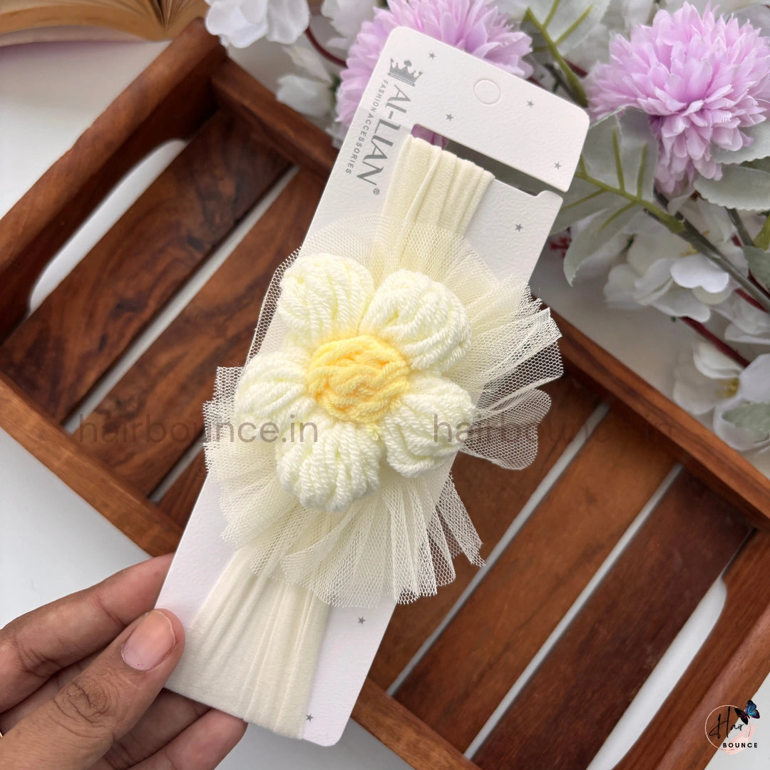 Bloom Bliss Crochet Flower Newborn Baby Nylon Headband