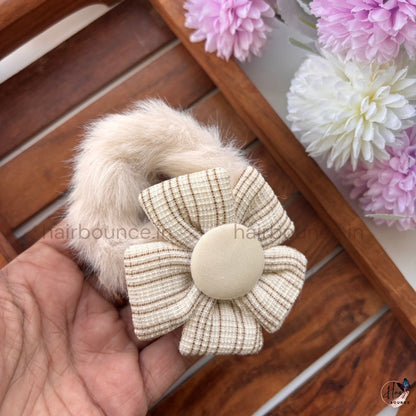 Cozy Bloom Fur Scrunchie | Soft Plush Floral Hair Scrunchie for Women & Girls
