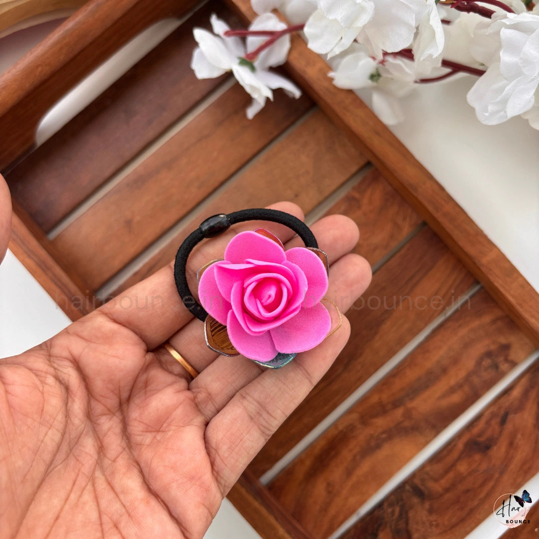 Pink Rose Floral Hair Rubber Band
