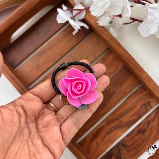 Pink Rose Floral Hair Rubber Band