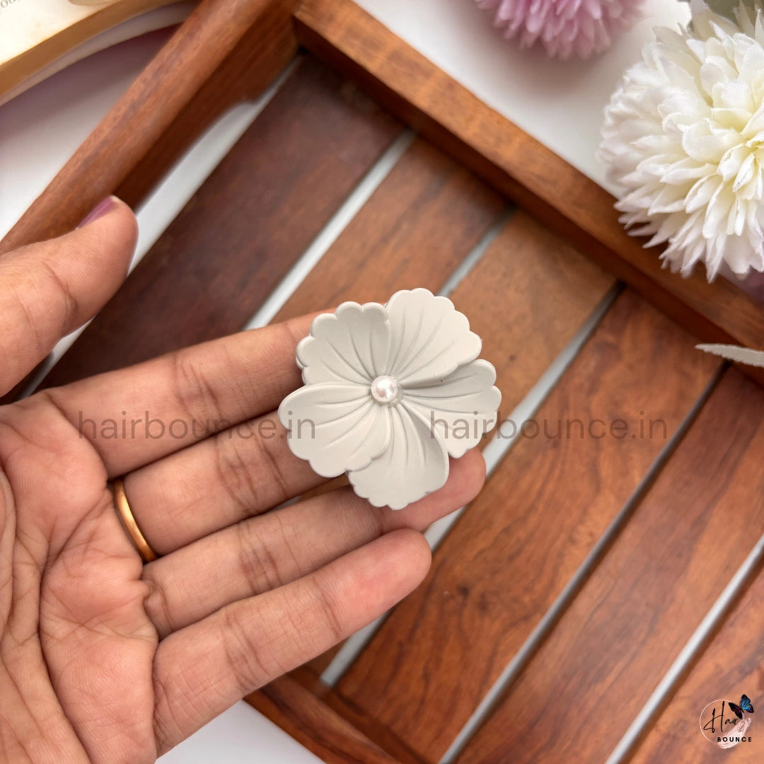 Light Shades Matte Pearl Hibiscus Flower Hair Claw - Small