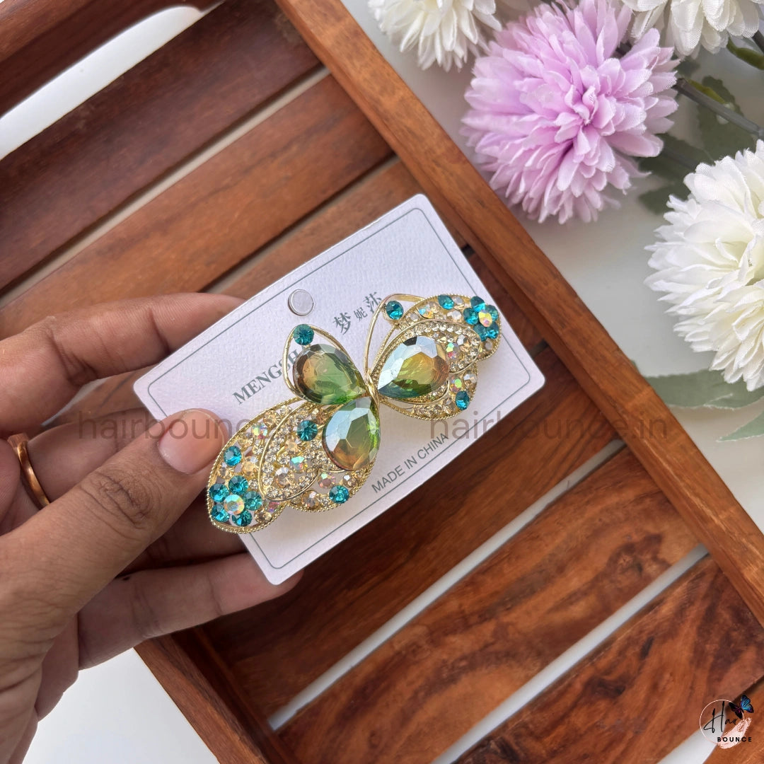 Royal Butterfly Crystal Hair Barrette – Multicolor Rhinestone Designer Clip
