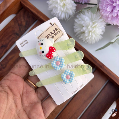 Kitty Flower Snap Hair Clips for Kids (Pack of 3) / Assorted Flower Colours
