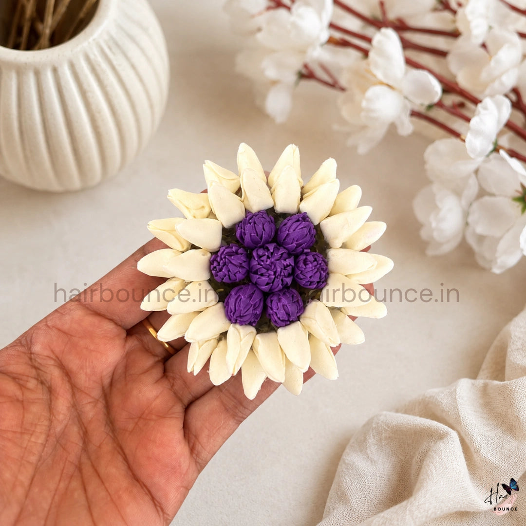 Jasmine Bloom Floral Center Hair Clip – Purple & Ivory