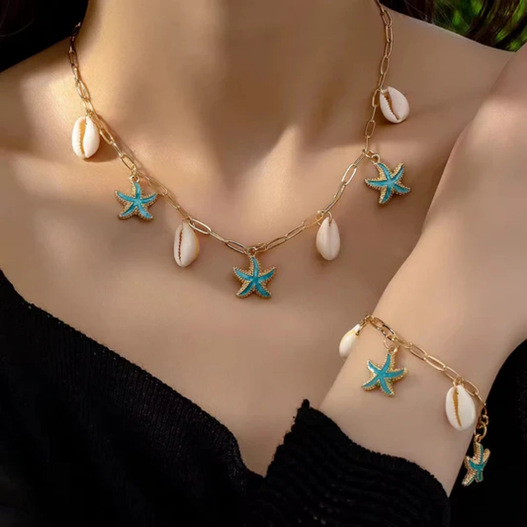 Blue Starfish Seashell Necklace