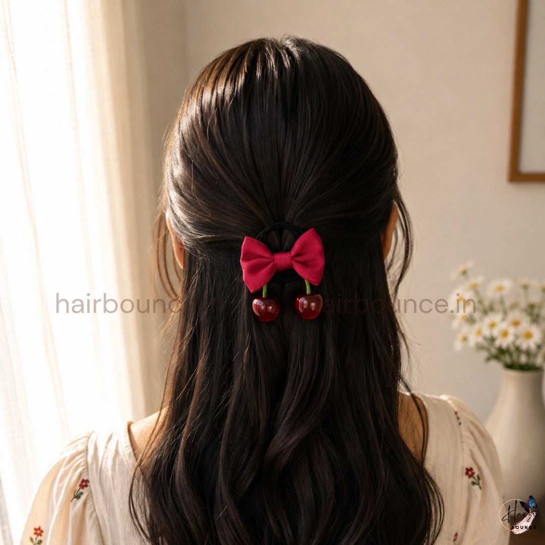 Sweet Cherry Bow Ponytail Holder – Red