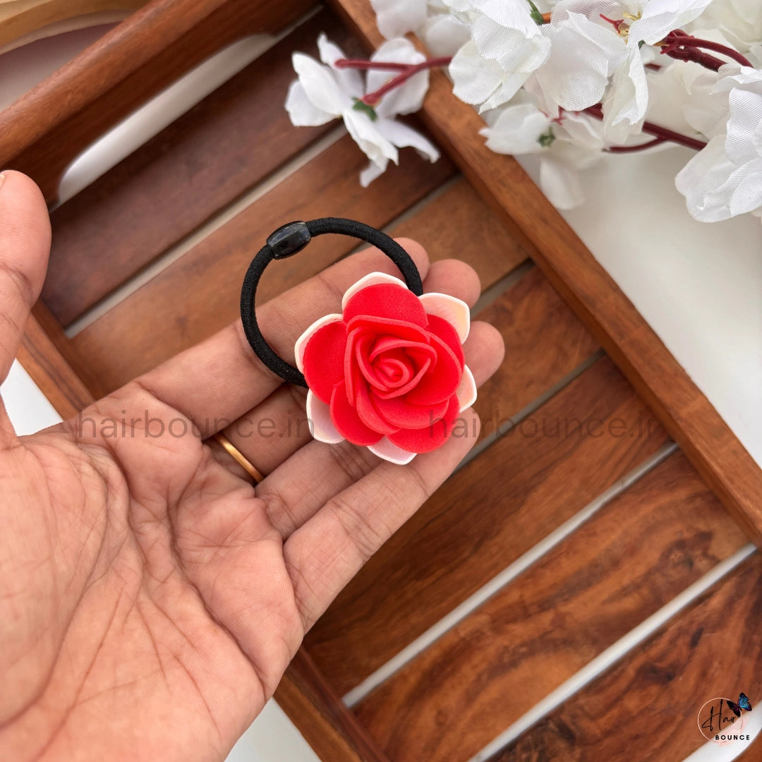 Red Rose Floral Hair Rubber Band