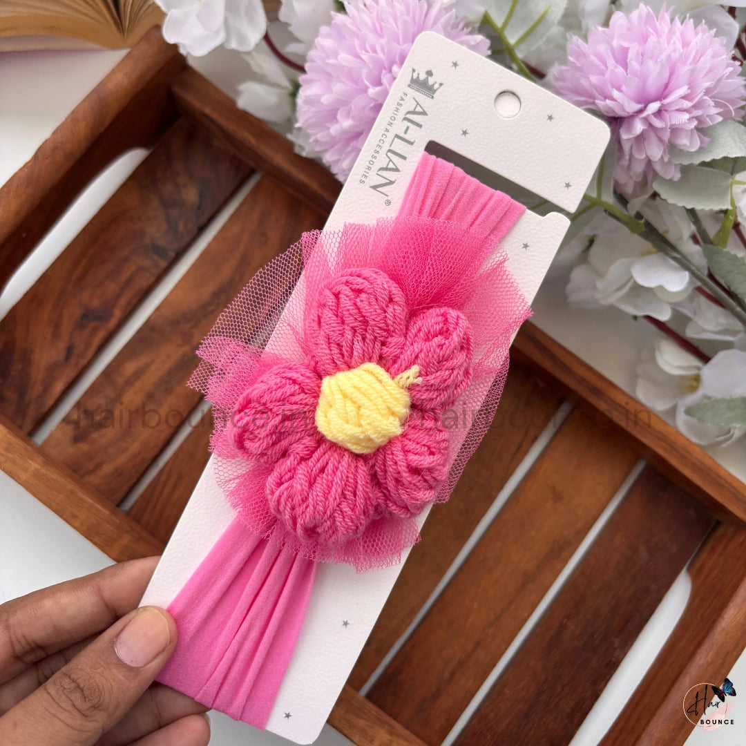 Bloom Bliss Crochet Flower Newborn Baby Nylon Headband