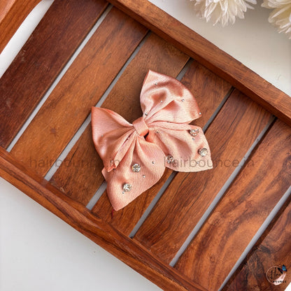 Crystal Embellished Satin Bow Hair Clip
