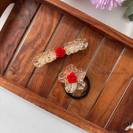 Ruby Rose Crystal Leaf Hair Accessory Set