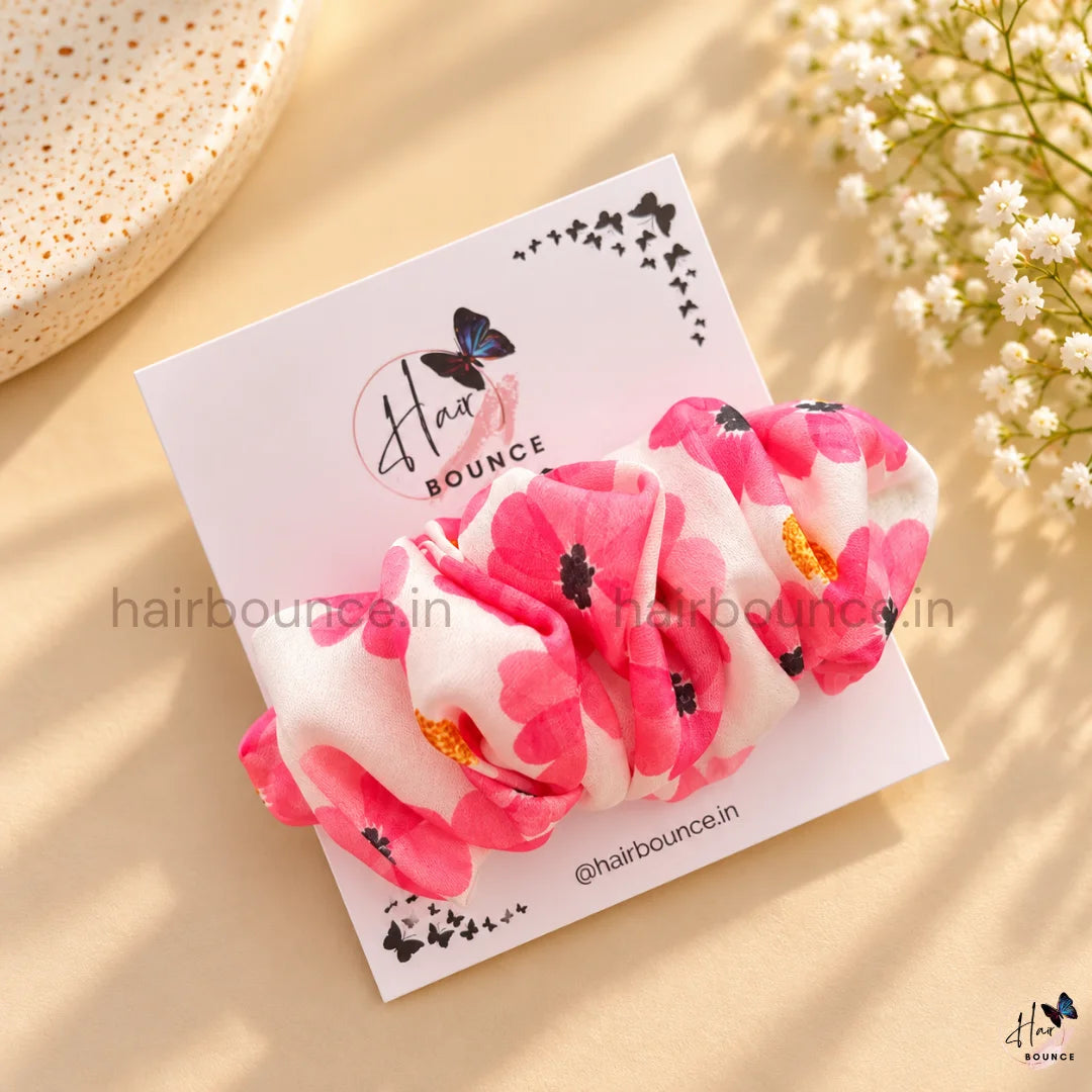 Pink Blossom Printed Satin Center Hair Clip