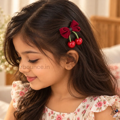 Velvet Cherry Bow Hair Clip – Maroon