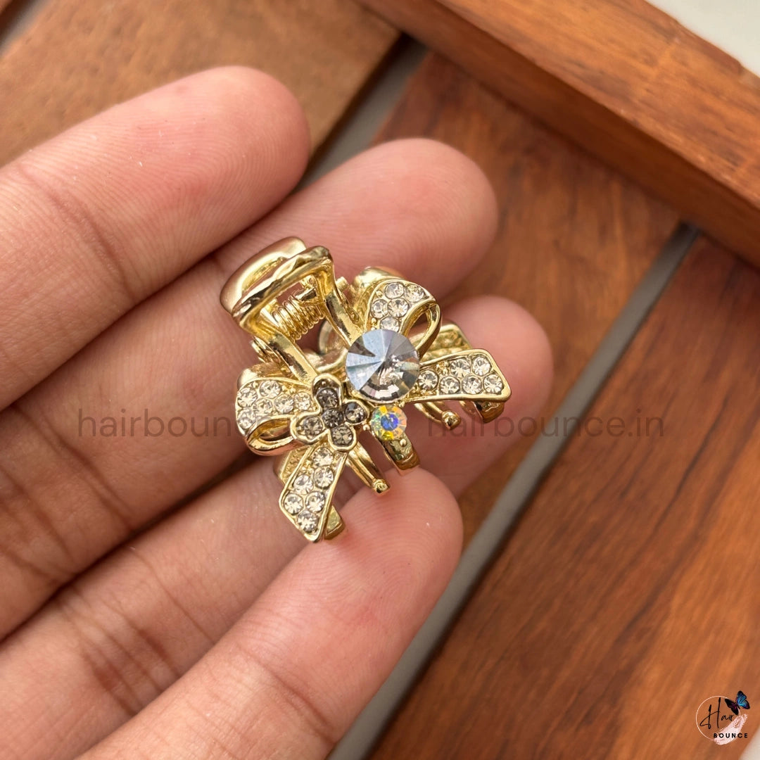 Crystal Bow Blossom Mini Hair Claw – Small