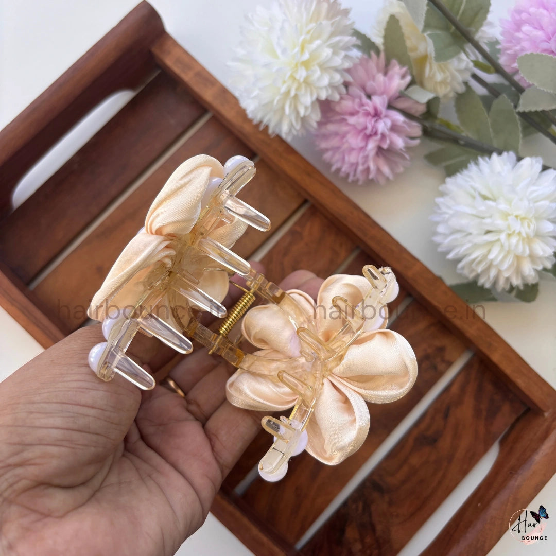 Pearl Bloom Satin Hair Claw – Large