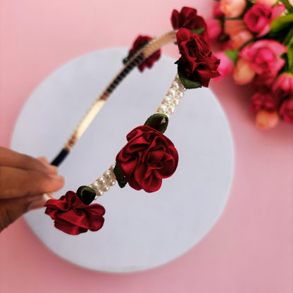 Rose with Pearl Metal Headband
