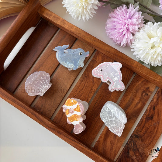 Cute Ocean Animal Hair Claw Clips – Dolphin, Fish & Shell Mini Claw Clips for Girls & Kids
