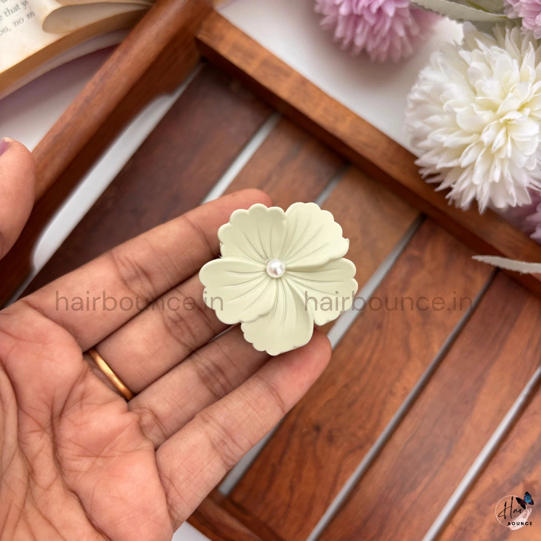 Light Shades Matte Pearl Hibiscus Flower Hair Claw - Small