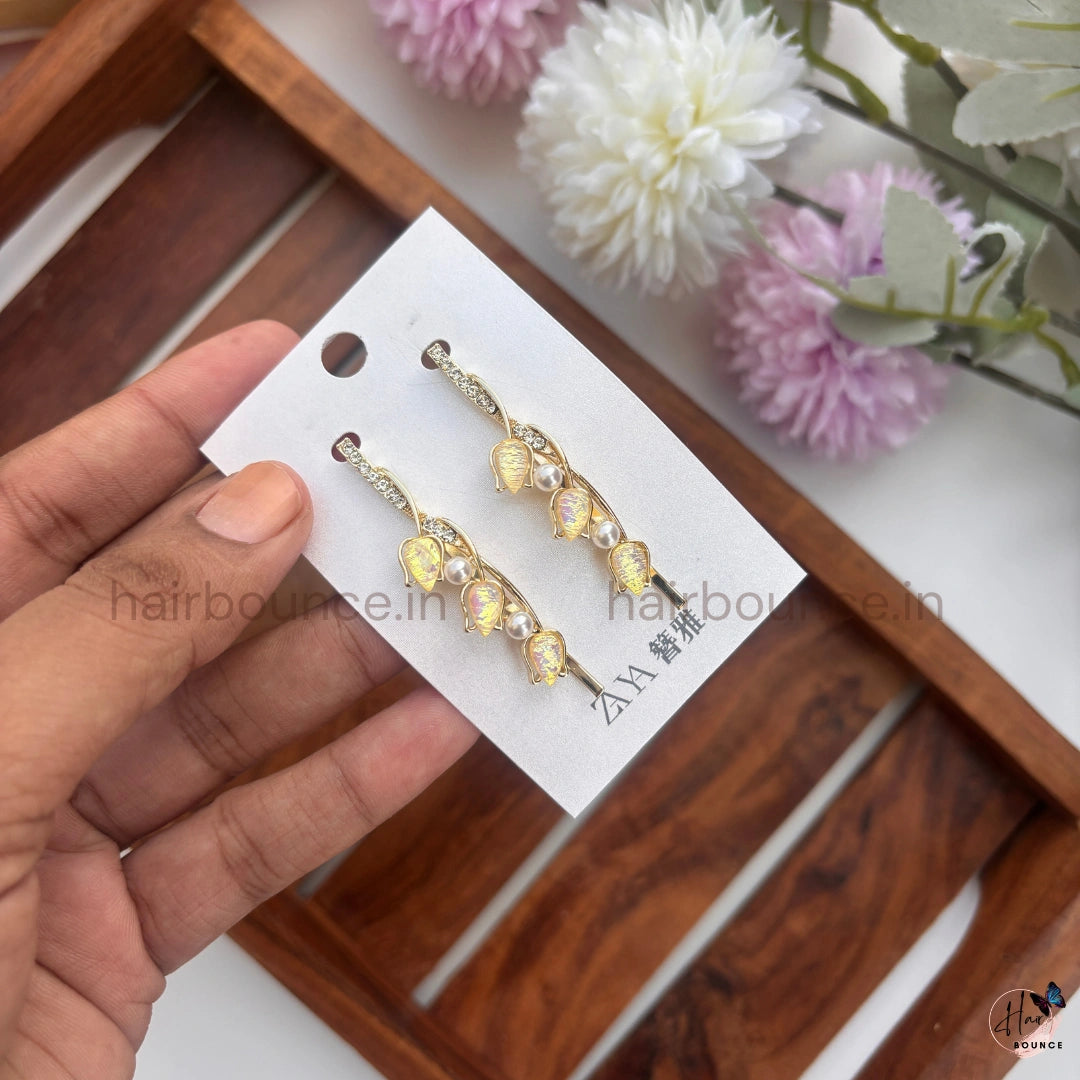 Elegant Tulip Pearl Drop Hair Pins