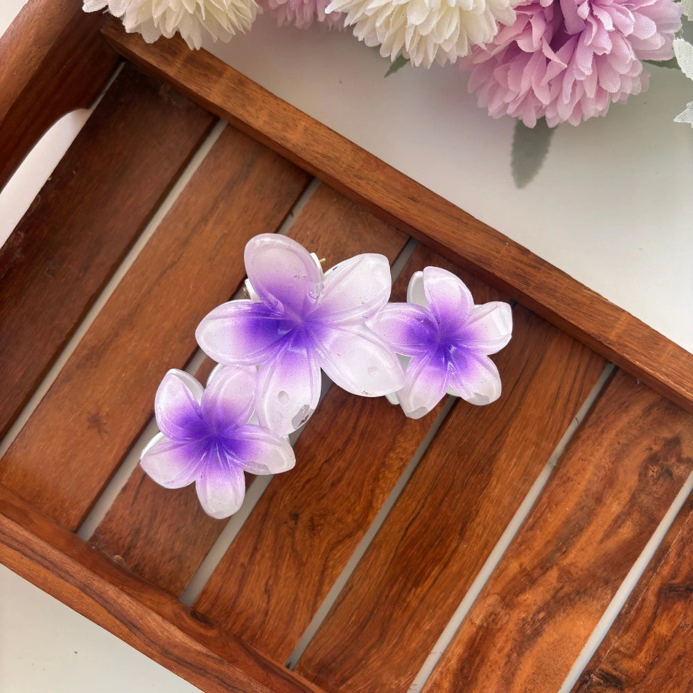Shinny Triple Flower Lilly Hair Claw - Large