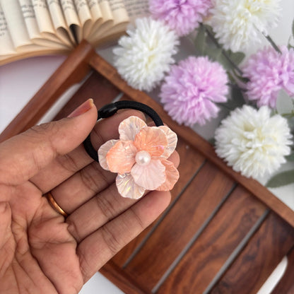 Peach Glow Pearl Flower Hair Tie