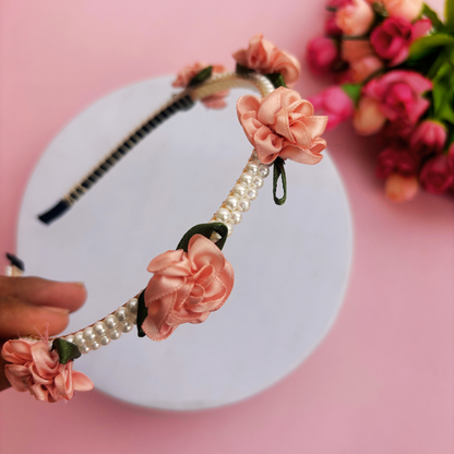 Rose with Pearl Metal Headband