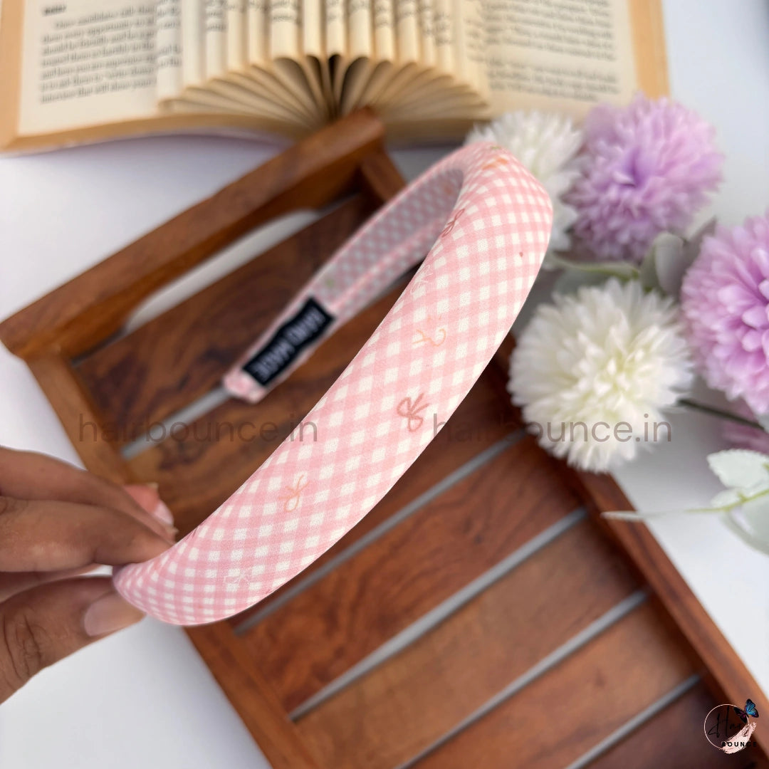 Pastel Gingham Padded Headband for Women & Girls