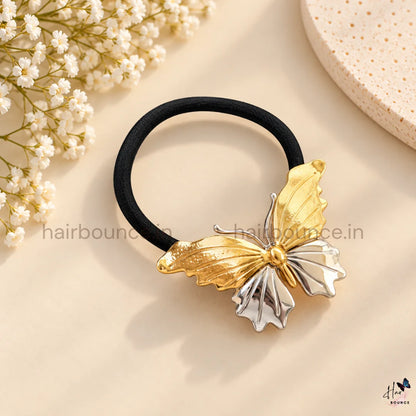 Elegant Dual Tone Butterfly Metal Ponytail Holder – Gold & Silver