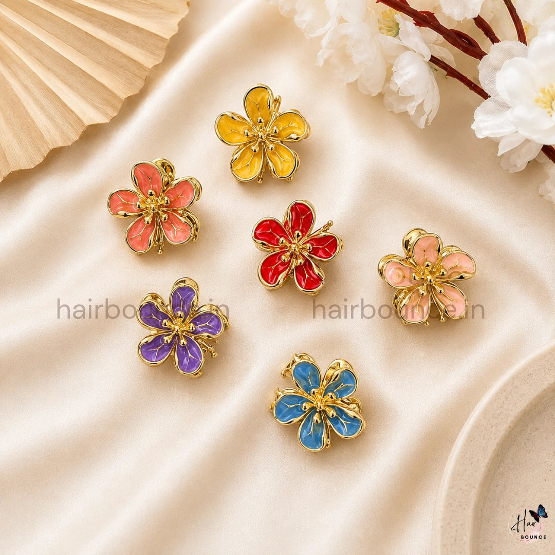 Floral Bloom Metal Hair Claw Clip- Small