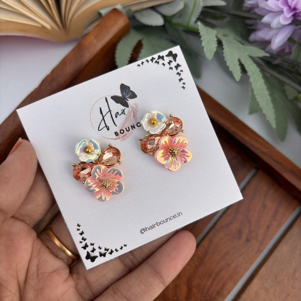 Iridescent Bloom Crystal Studs - Pink