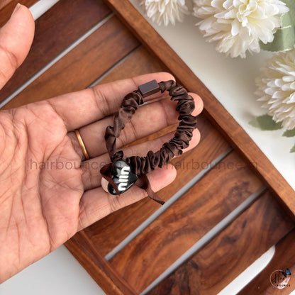 Mini Heart Charm Satin Scrunchie Hair Tie