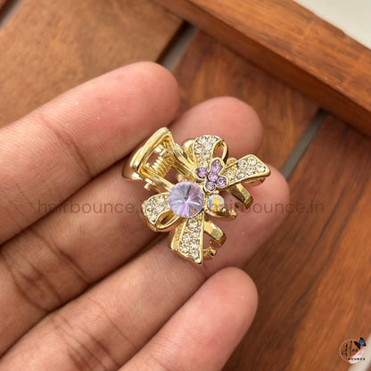 Crystal Bow Blossom Mini Hair Claw – Small