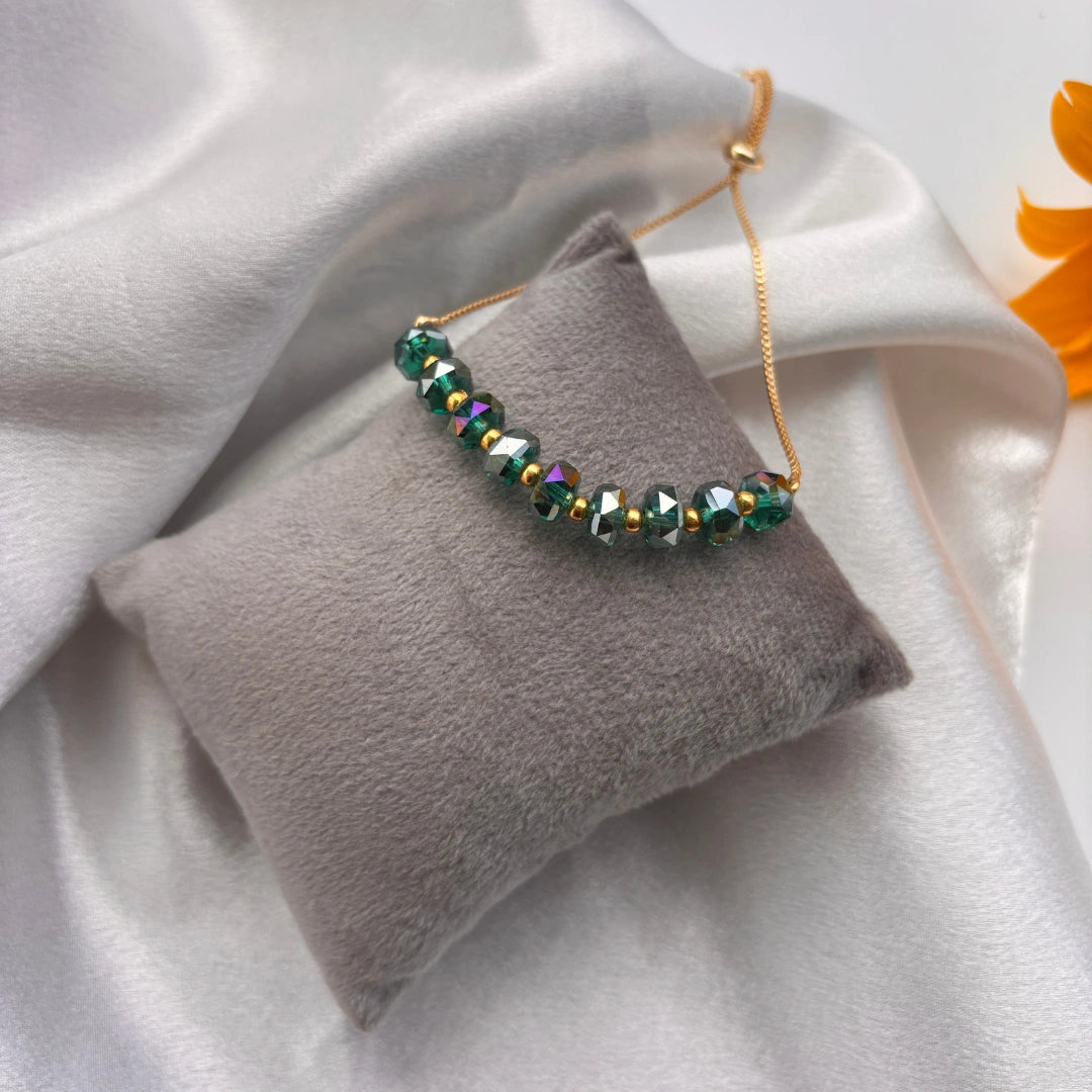 Metallic Crystal Bead Bracelet – Adjustable