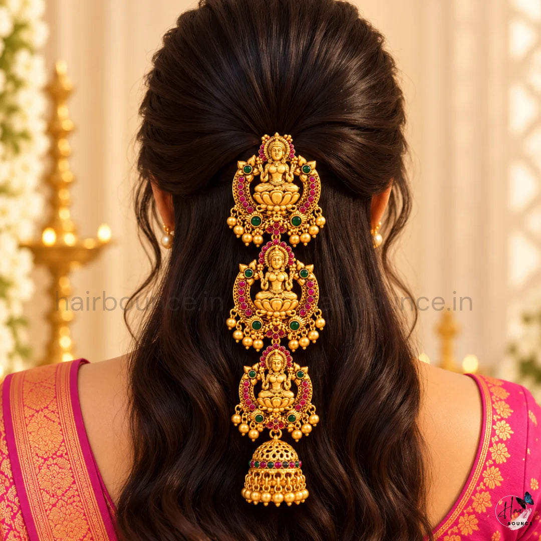 Divine Lakshmi Temple Jada Billa with Jhumka Hangings