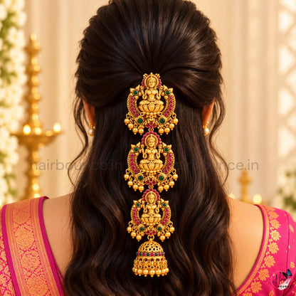 Divine Lakshmi Temple Jada Billa with Jhumka Hangings