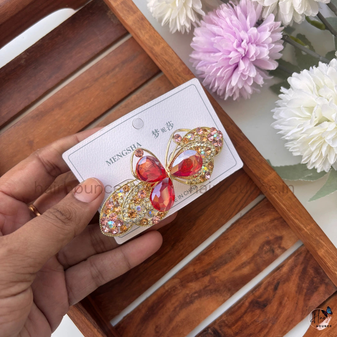 Royal Butterfly Crystal Hair Barrette – Multicolor Rhinestone Designer Clip
