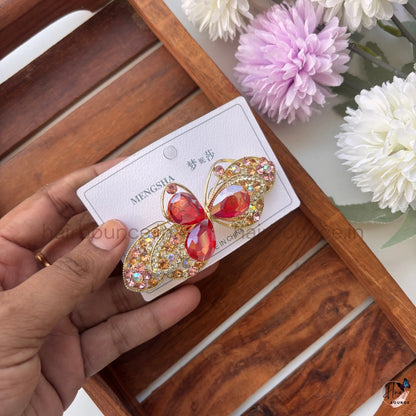 Royal Butterfly Crystal Hair Barrette – Multicolor Rhinestone Designer Clip