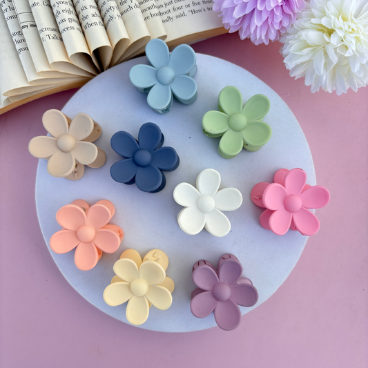 Colourful Bright Shades Cute Flower Hair Claw Small - Pack of 2/ Assorted Colours
