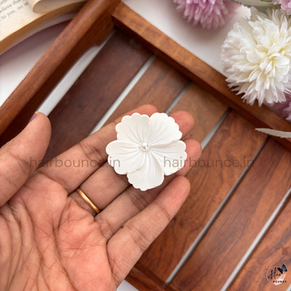 Light Shades Matte Pearl Hibiscus Flower Hair Claw - Small