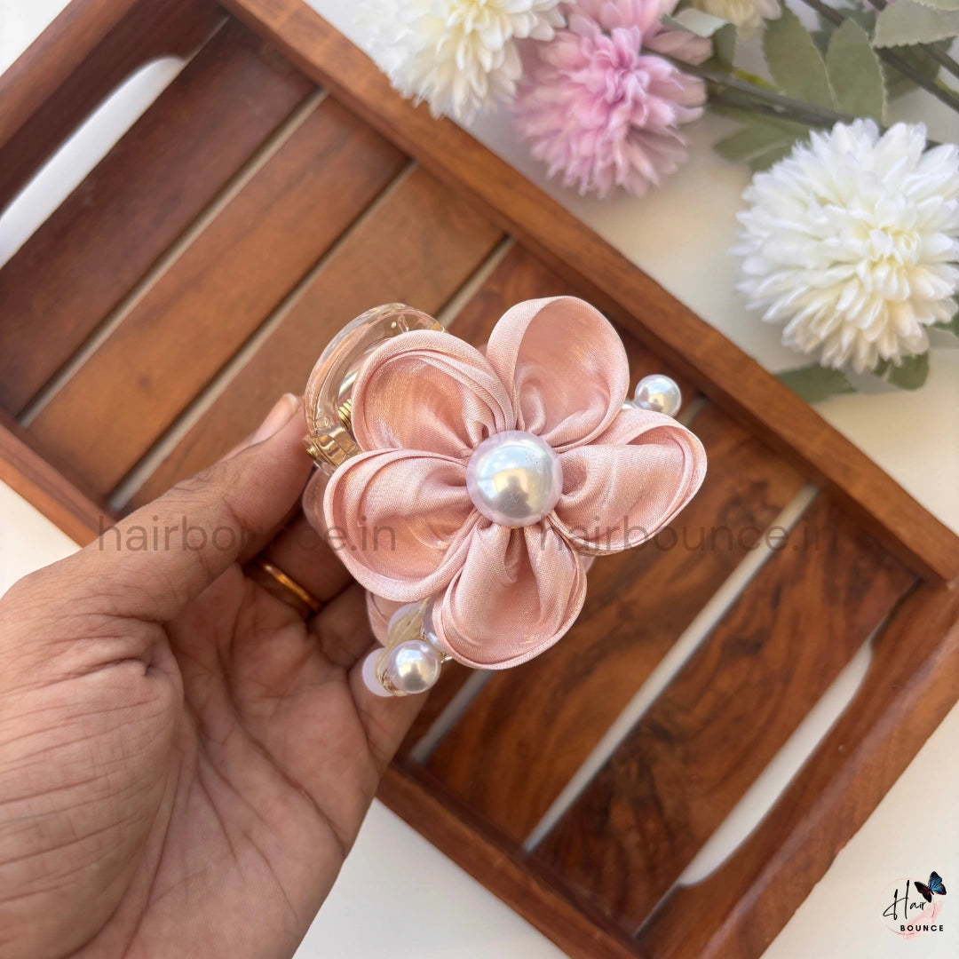 Pearl Bloom Satin Hair Claw – Large