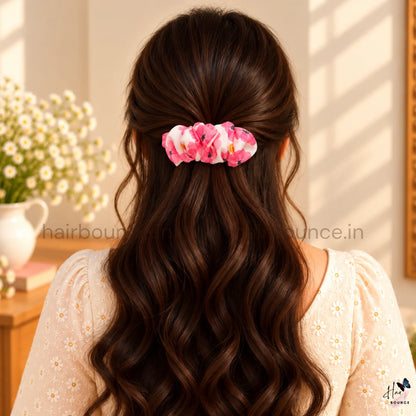 Pink Blossom Printed Satin Center Hair Clip