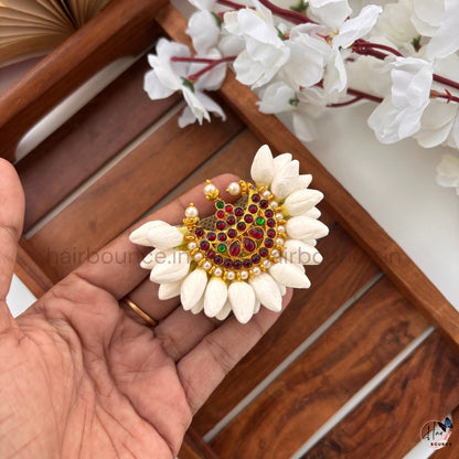 Royal Chandra Kemp Floral Hair Clip | Handmade Moon Kundan Hair Accessory for Women