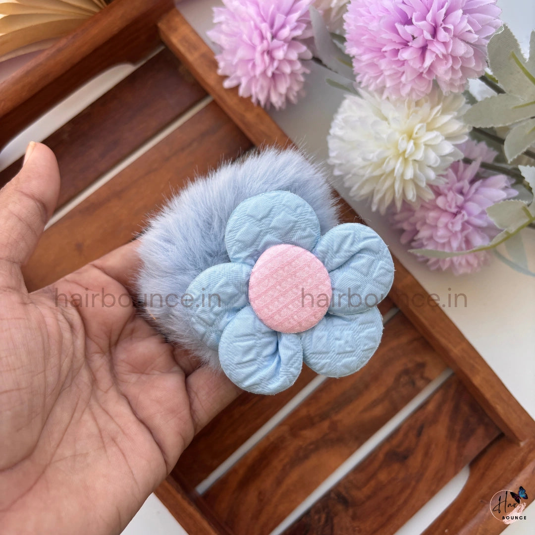 Blossom Fluff Fur Scrunchie | Soft Plush Floral Hair Scrunchie for Women & Girls