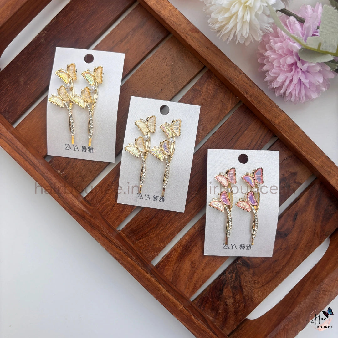 Golden Butterfly Crystal Hair Pins